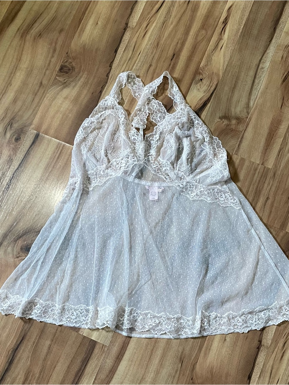 Victoria's Secret Floral Lace Sheer Swiss Dot Babydoll Camisole Sz L
